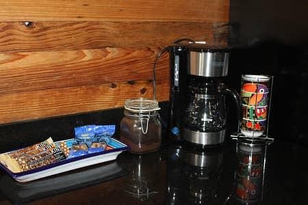 Coffee corner- highlighting the reclaimed cypress.