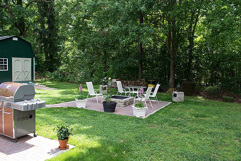 Patio with brick firepit