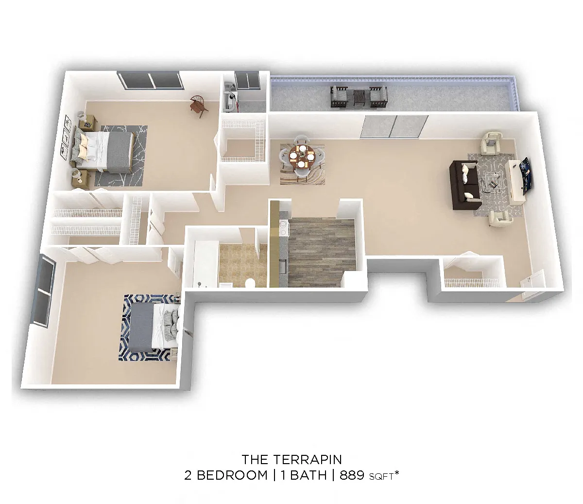 Floor plan Two Bedroom - 899 sqft