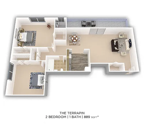 Floor plan Two Bedroom - 899 sqft