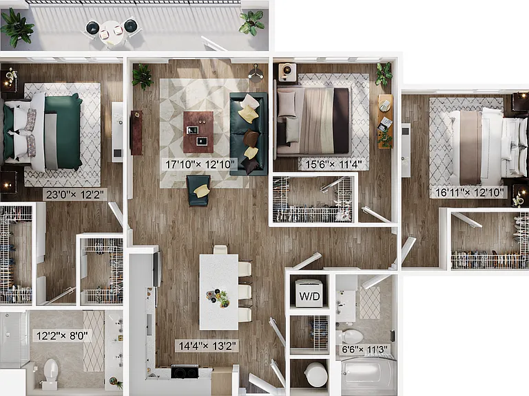 Explore this contemporary apartment layout with spacious bedrooms and a stylish living space. Explore this contemporary apartment layout with spacious bedrooms and a stylish living space.