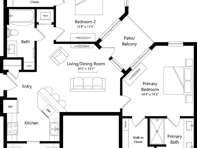 B2 | 2 Bed | 2 Bath floor plan The Navigator