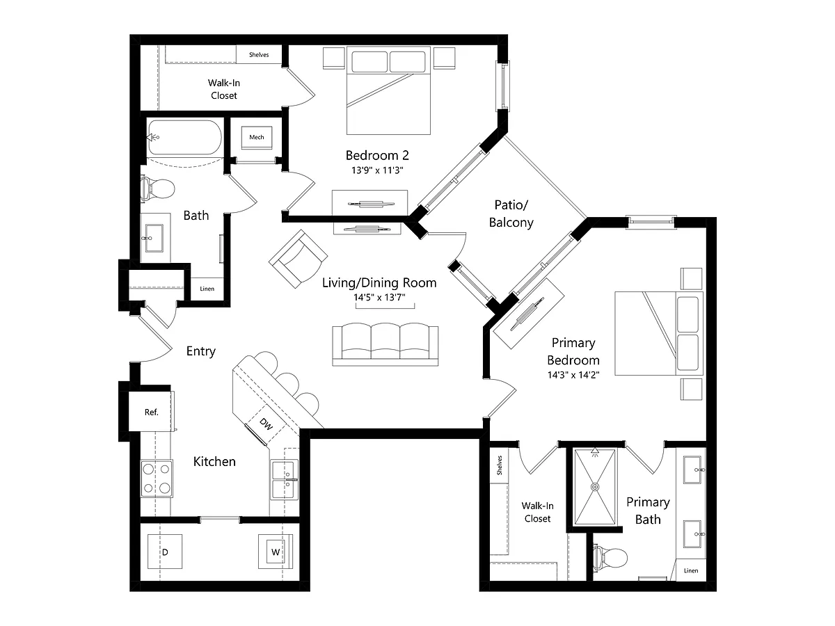 Floor plan B2 | 2 Bed | 2 Bath