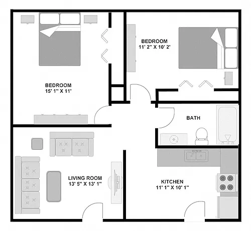 Floor plan 2 Bed 1 Bath