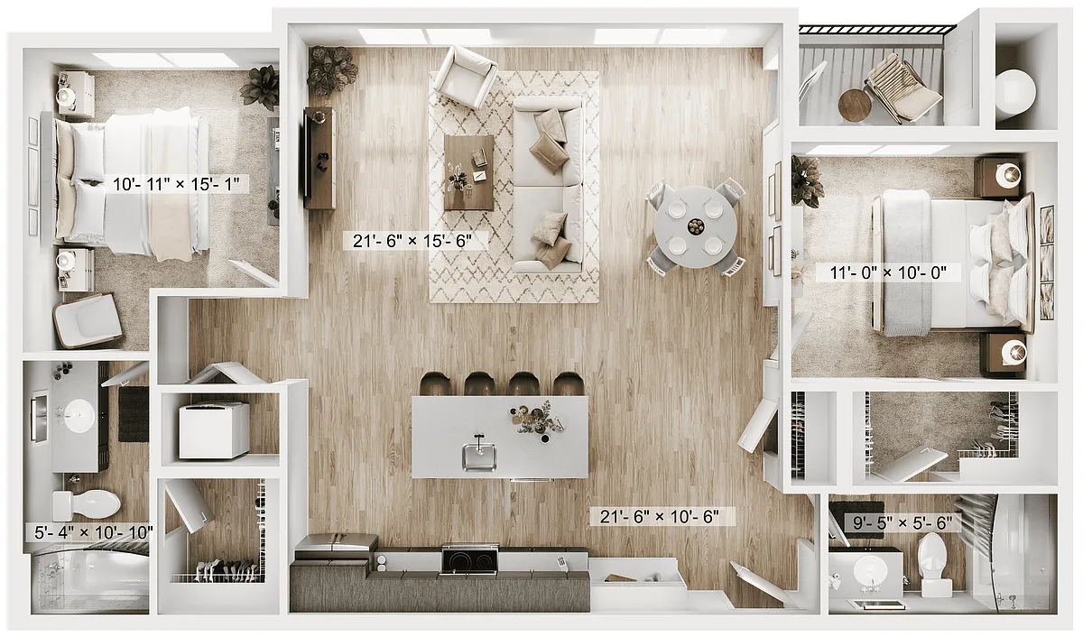 Floor plan 2BR/2BA - B2