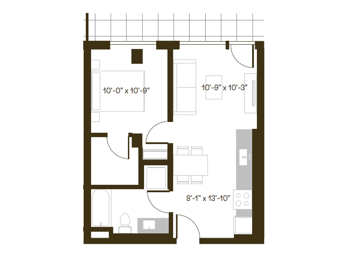 Floor plan 1 Bedroom, 1 Bath A5