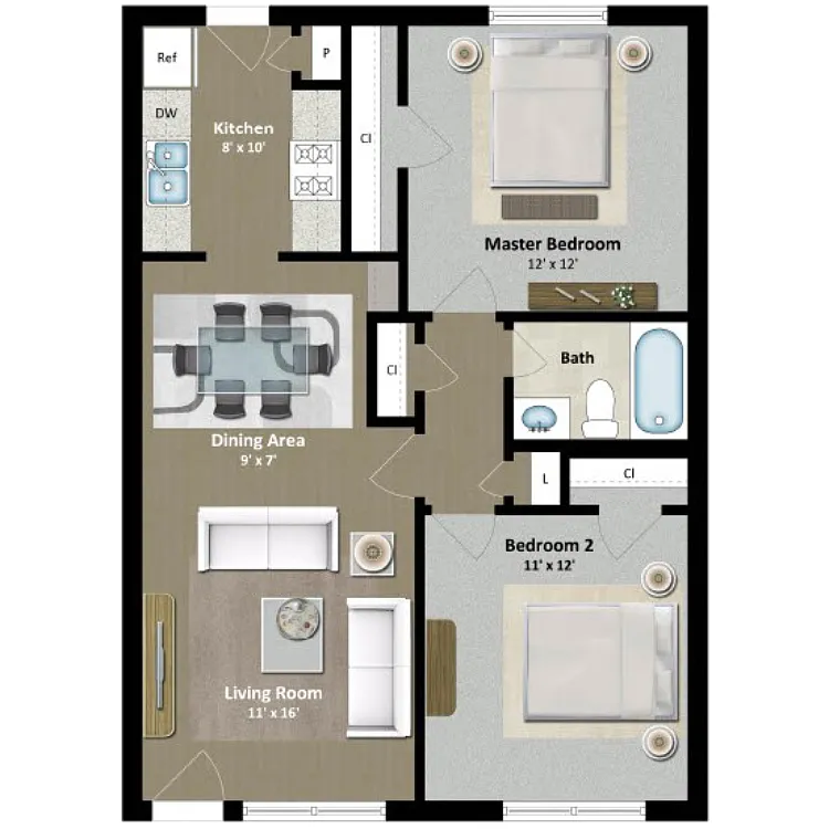 Floor plan 2 Bed 1 Bath A