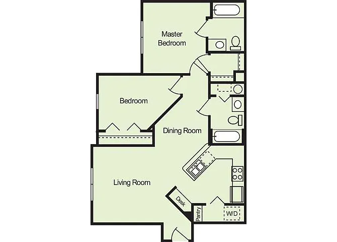 Floor plan Two Bedroom Two Bathroom 60%