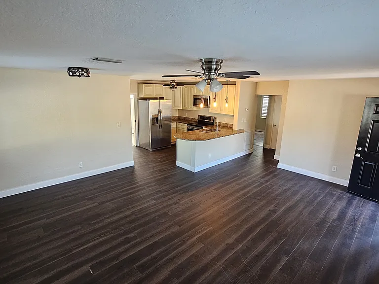 Living area and kitchen