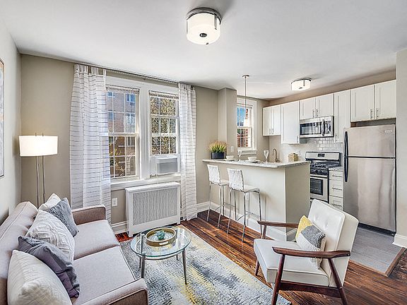 One-bedroom living and dining (staged)