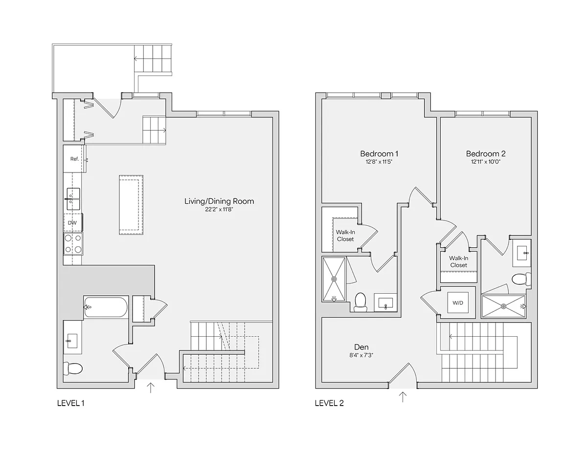 Floor plan 2BR 2BA Townhouse w/Den (1487 SF)