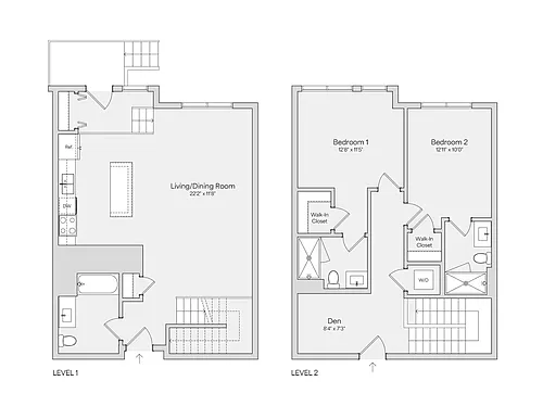 Floor plan 2BR 2BA Townhouse w/Den (1487 SF)