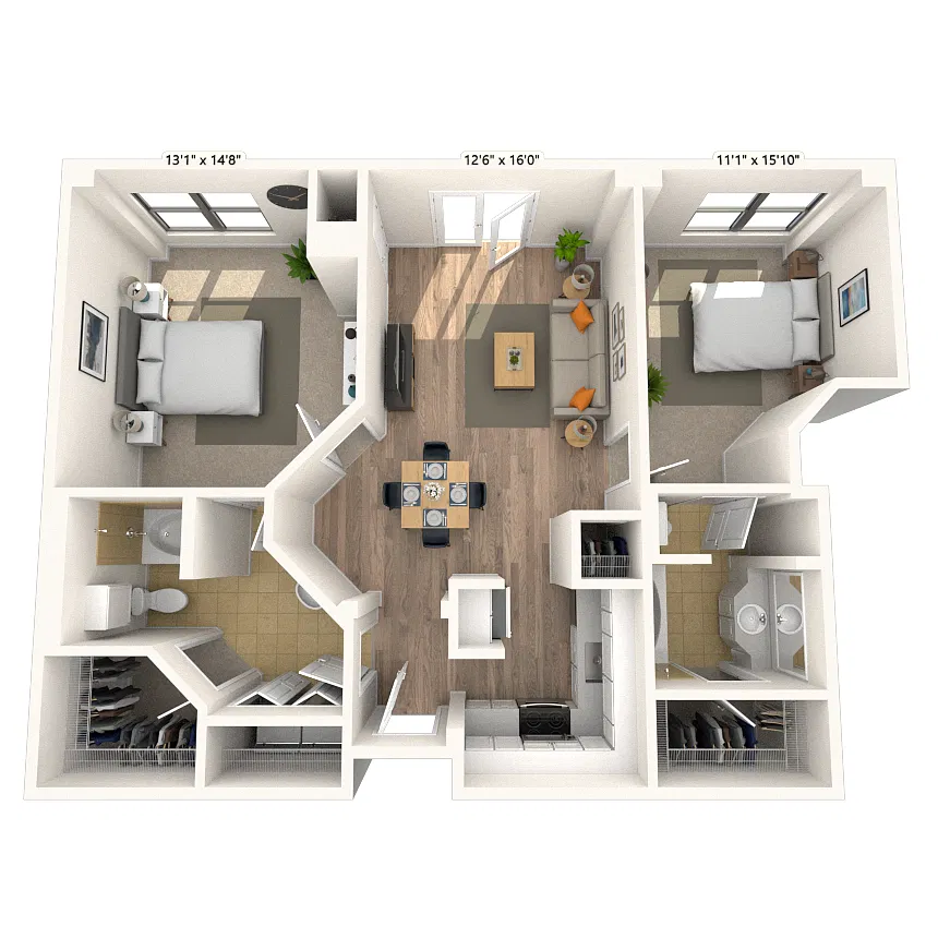 Floor plan Traditional 2x2 909-988 SF
