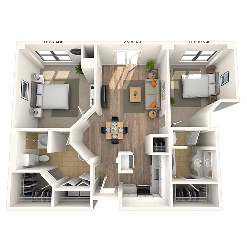 Floor plan Traditional 2x2 909-988 SF