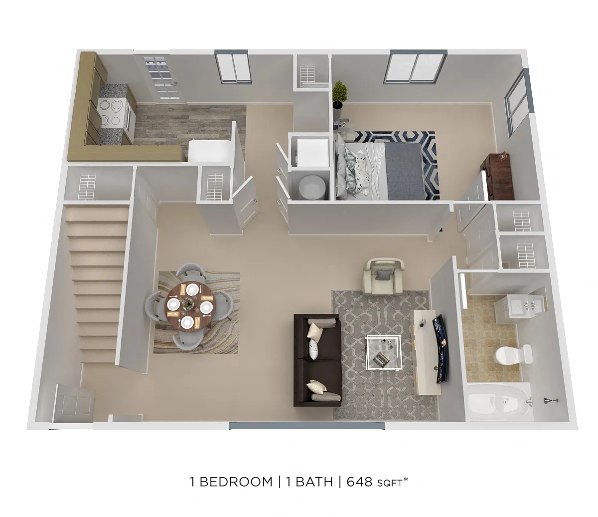 Floor plan One Bedroom - 648 sqft