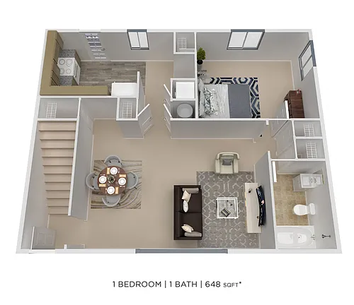 Floor plan One Bedroom - 648 sqft