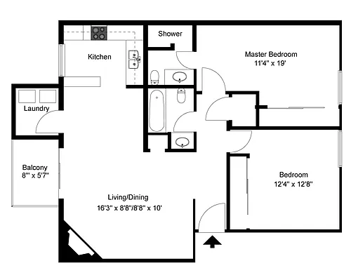 Floor plan Two Bedroom Two Bath