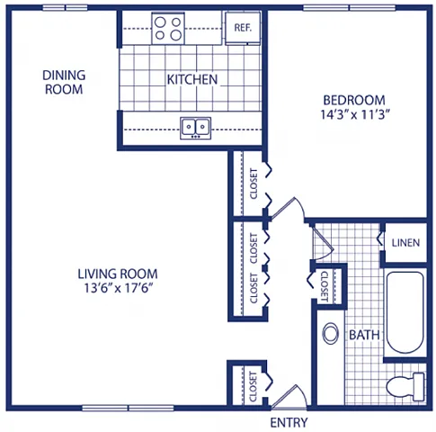 Floor plan One Bedroom (A, B, C)
