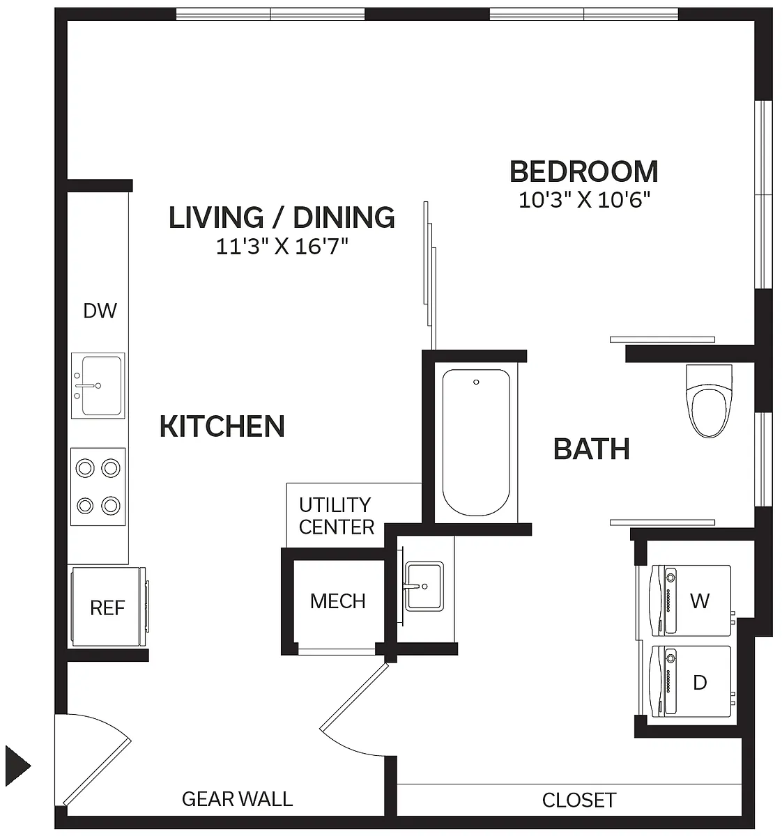Floor plan 1 Bed/1 Bath-A3
