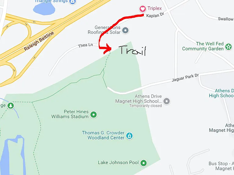 A few steps away to trail access for Lake Johnson