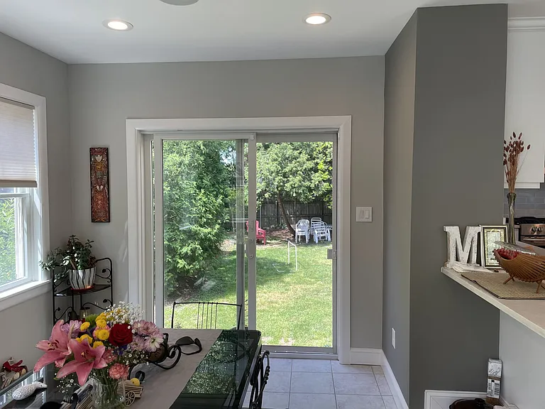View toward the back yard from the dining room,