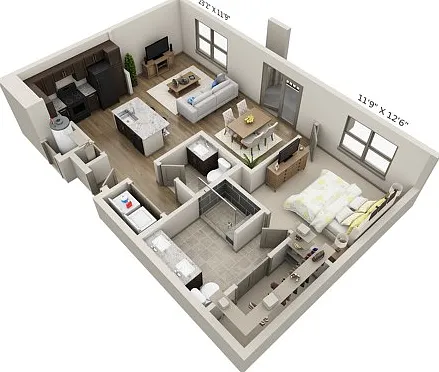 Floor plans are artist's rendering. All dimensions are approximate. Actual product and specifications may vary in dimension or detail. Not all features are available in every apartment. Prices and availability are subject to change. Floor plans are artist