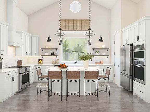 Kitchen with vast island pendant lights