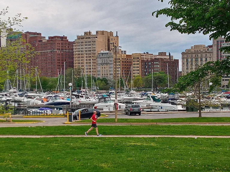 Belmont Harbor view from the lakefront.