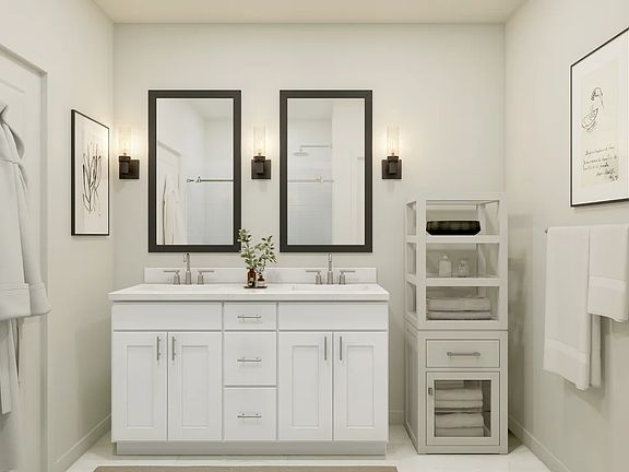 Primary bath with freestanding vanity
