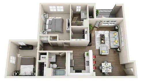 Floor plan 2 Bedroom + 2 Bath A | Arrive I