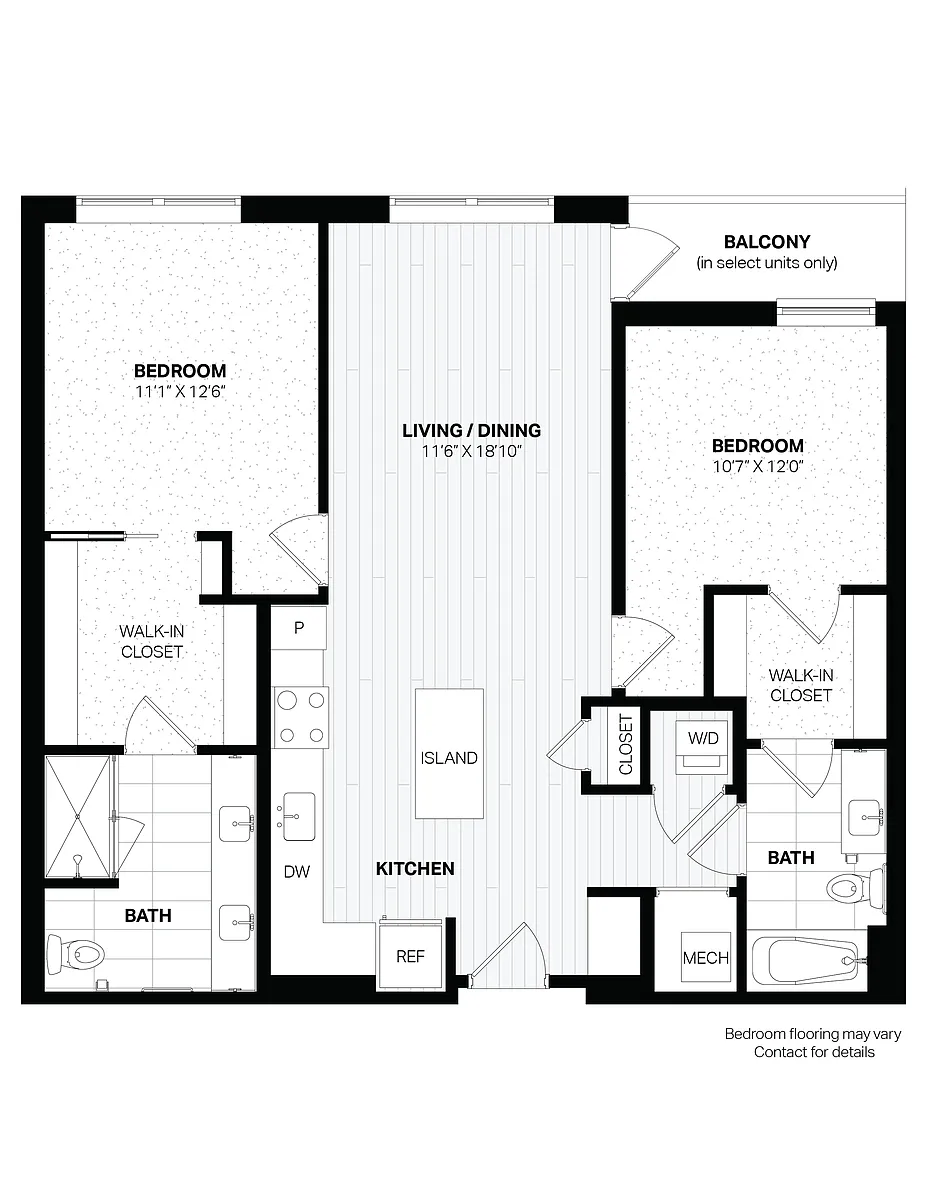 Floor plan 2 Bed/2 Bath-E5 WDU
