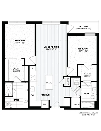 Floor plan 2 Bed/2 Bath-E5 WDU