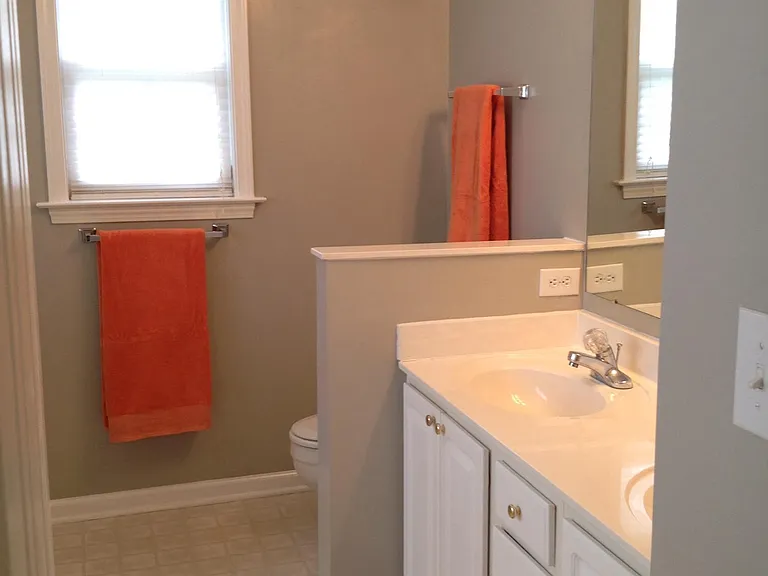 Two towel bars near shower.