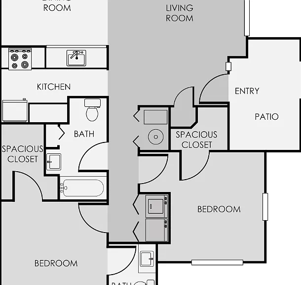 2 Bedroom 2 Bathroom Flat Floorplan Diagram