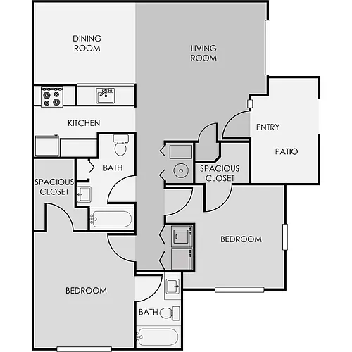 Floor plan 2 Bedroom 2 Bathroom Flat