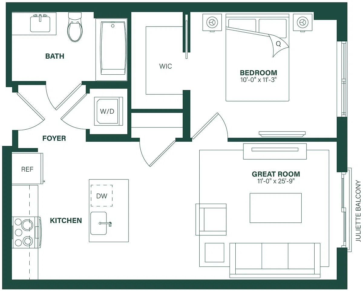 Floor plan 1 Bed/1 Bath-1A