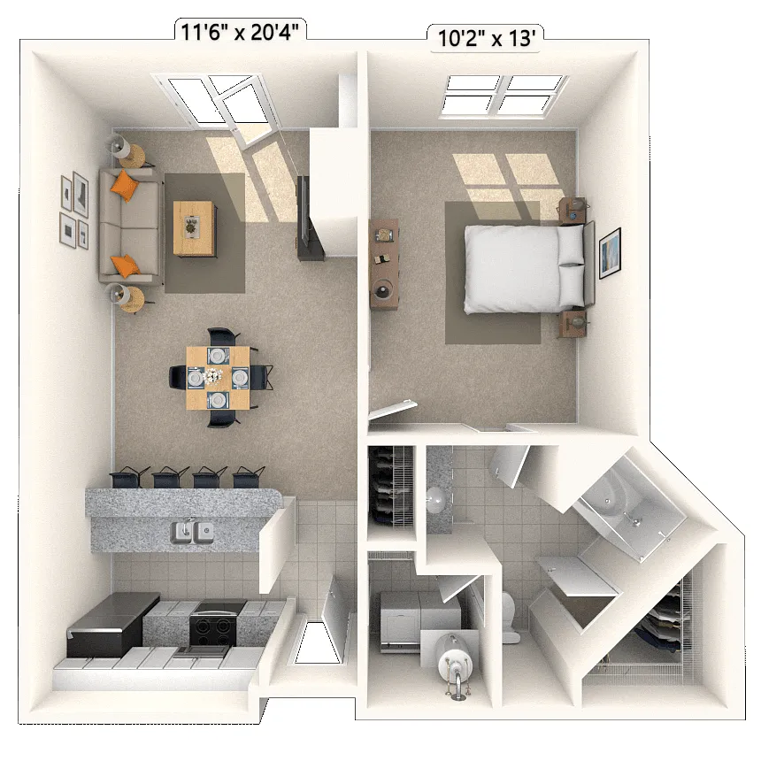 Floor plan Traditional 1x1 723-806 SF