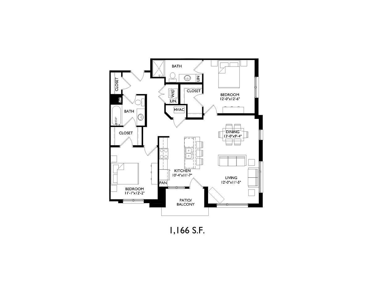 Floor plan 2 Bedrooms, 2 Bathrooms