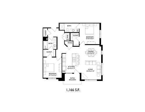 Floor plan 2 Bedrooms, 2 Bathrooms