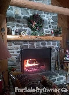Field stone fireplace