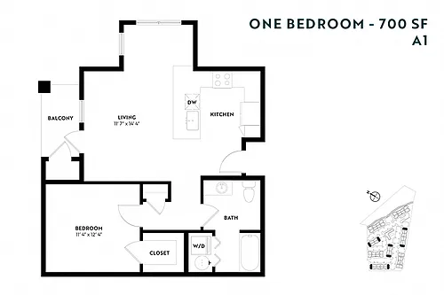 Floor plan One Bedroom A1