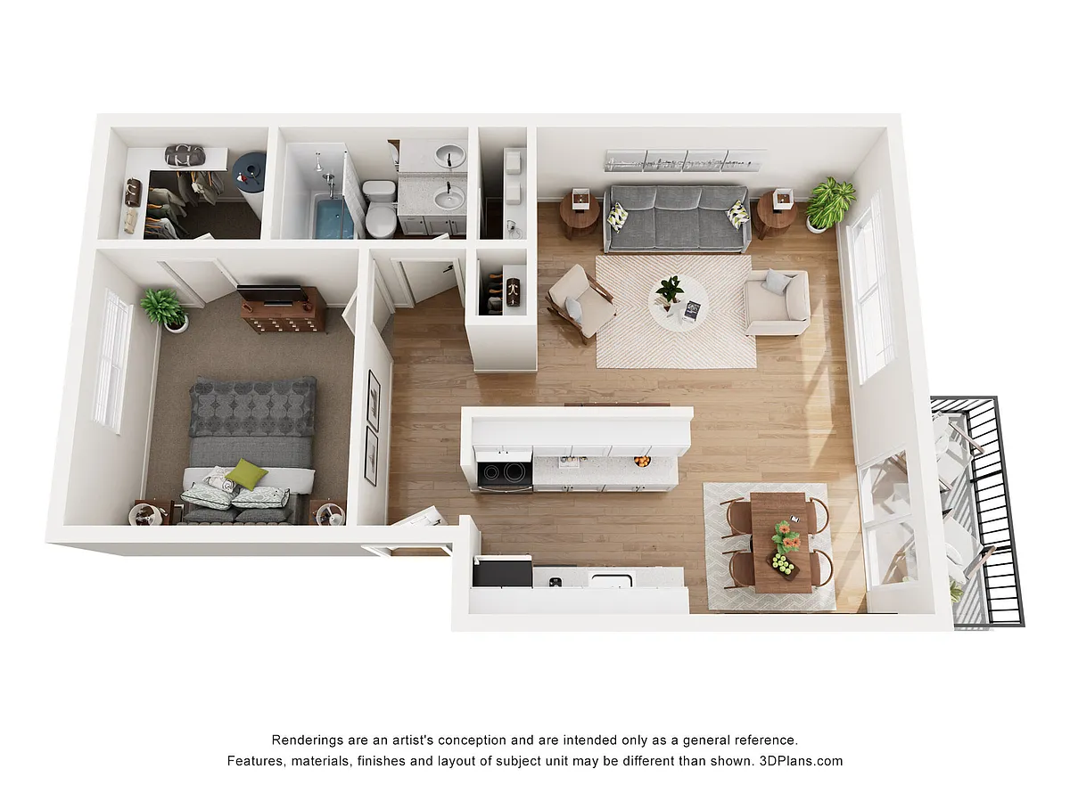 Floor plan 1 Bed 1 Bath B