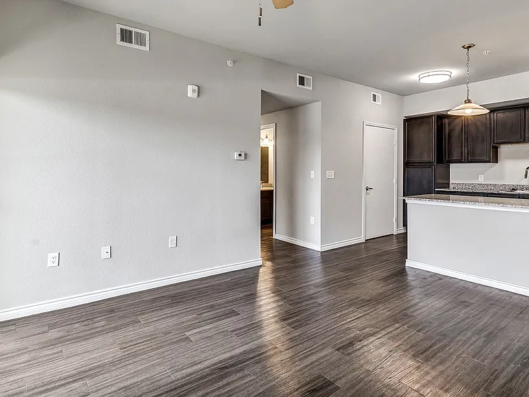 Large living spaces with wood inspired flooring