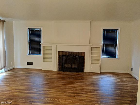 Living room with built in shelves