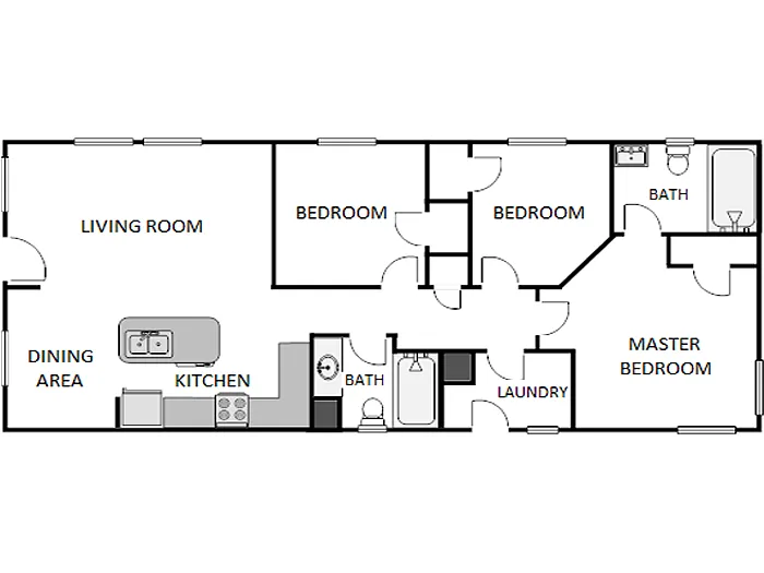Floor plan 3 Bed / 2 Bath: Type F