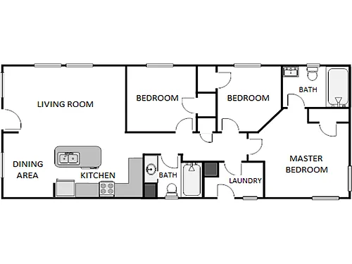 Floor plan 3 Bed / 2 Bath: Type F