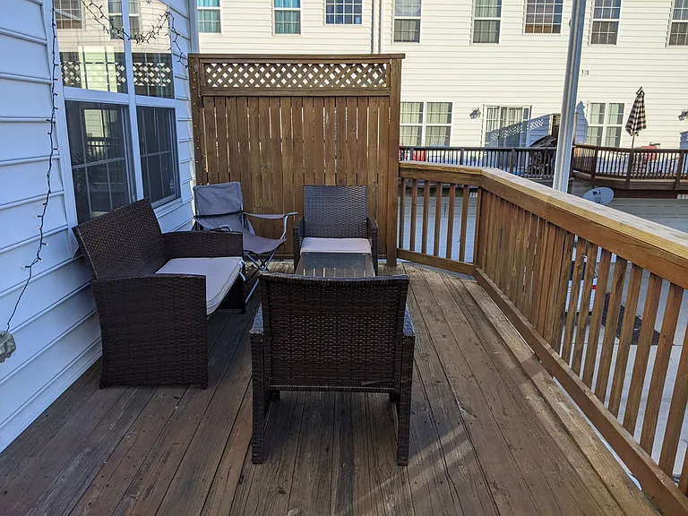Back deck with furniture! This area gets a TON of morning sunlight!