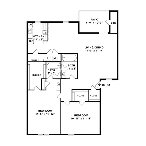 Floor plan Two Bedroom Two Bath