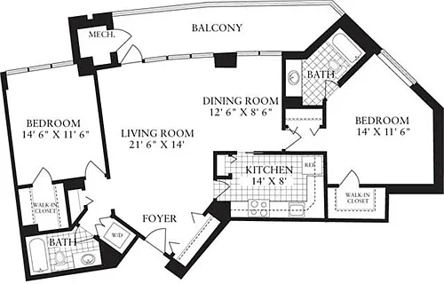 Floor plan 2 Bedrooms M