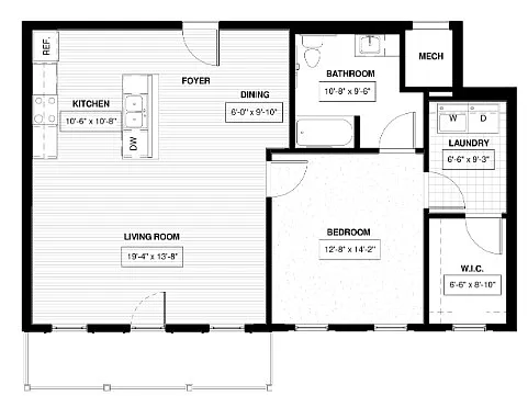 Floor plan 1 Bed 1 Bath